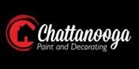 The logo for chattanooga paint and decorating is red and white on a black background.