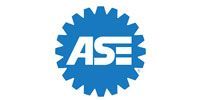 Blue ASE gear logo with white letters