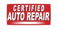 Red and white “CERTIFIED AUTO REPAIR” sign or logo