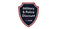 Red shield logo with white text reading “Military & Police Discount” and small “AutoMoBile.”