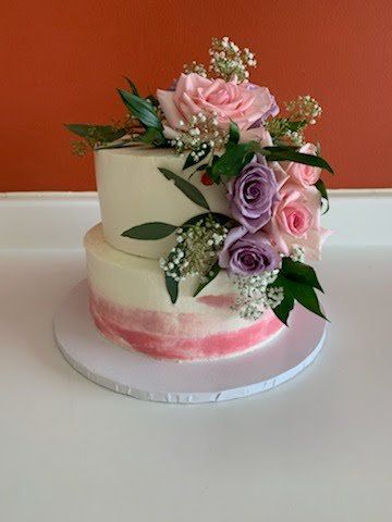 Pink and blush flowers 2 tier cake