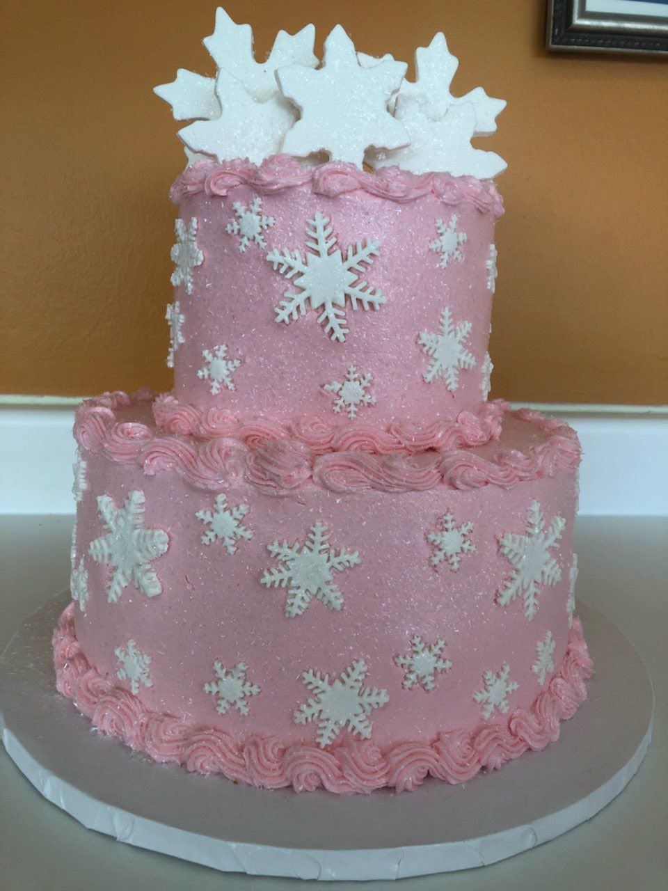 Pink cake with snowflakes