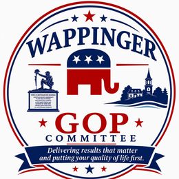 Wappinger GOP Committee logo in red, white, and blue with stars, statue, and town skyline