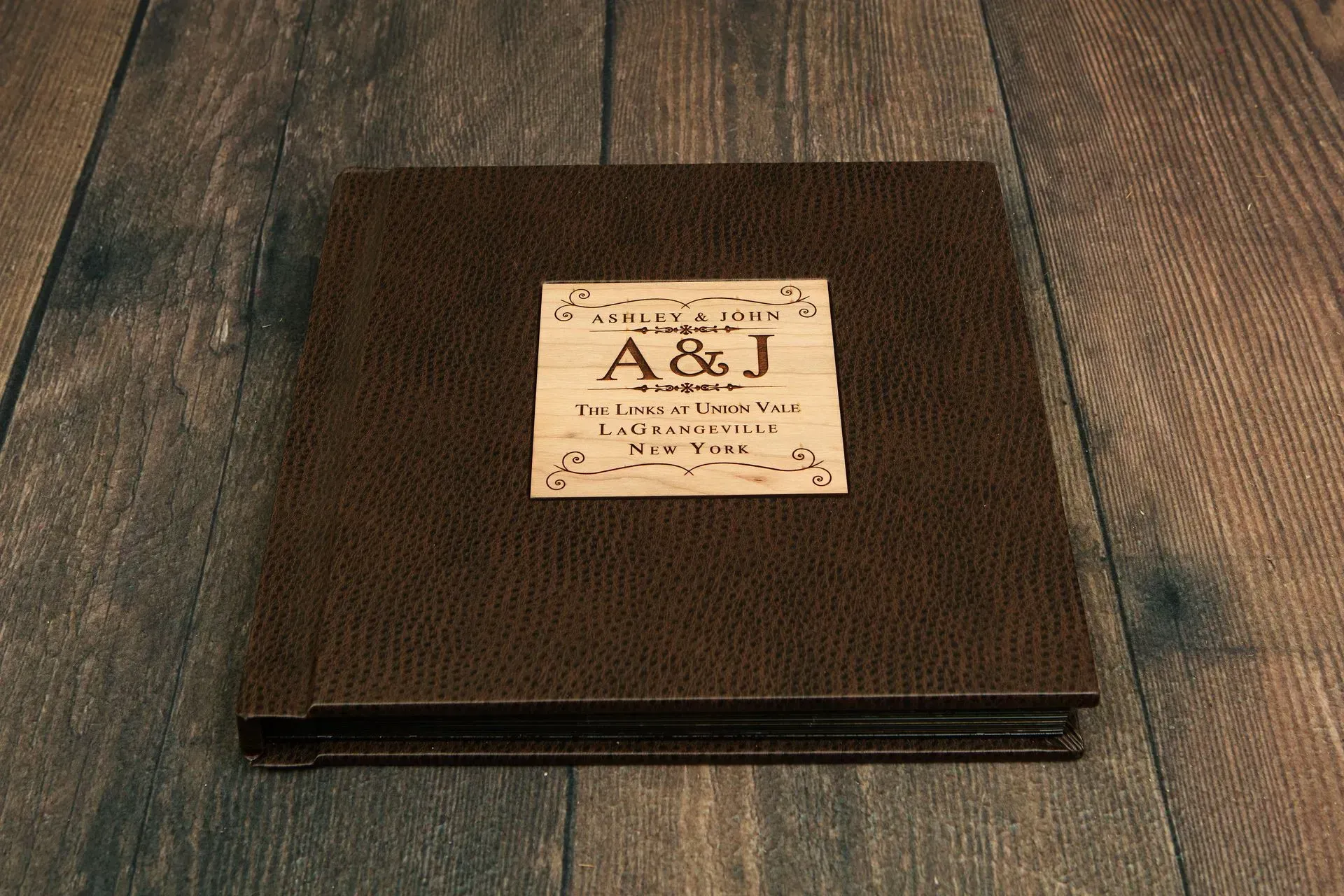 Brown photo album with 