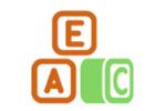 Colorful stacked alphabet blocks with letters A, E, and C on a white background