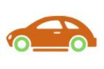 Orange car icon with green wheels