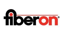 Fiberon logo in black and red with a stylized red line over the text