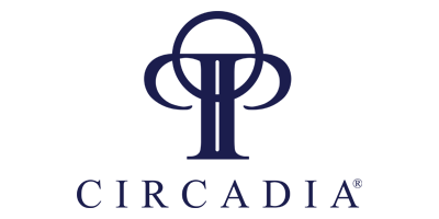 Dark blue Circadia logo with a stylized