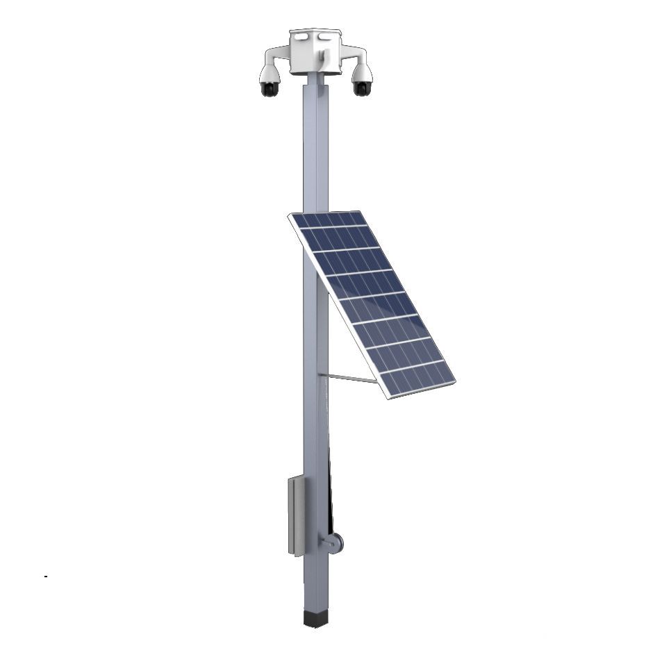 A pole with a solar panel attached to it.