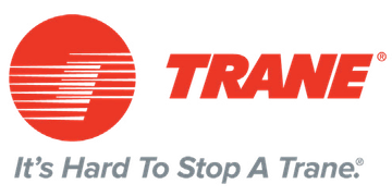 Trane logo: Red circle with stylized graphic, red
