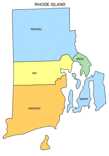 A map of Rhode Island divided into three sections