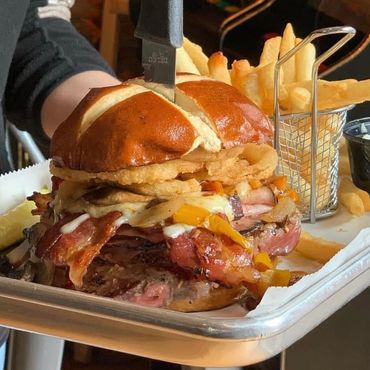 Large burger with fries
