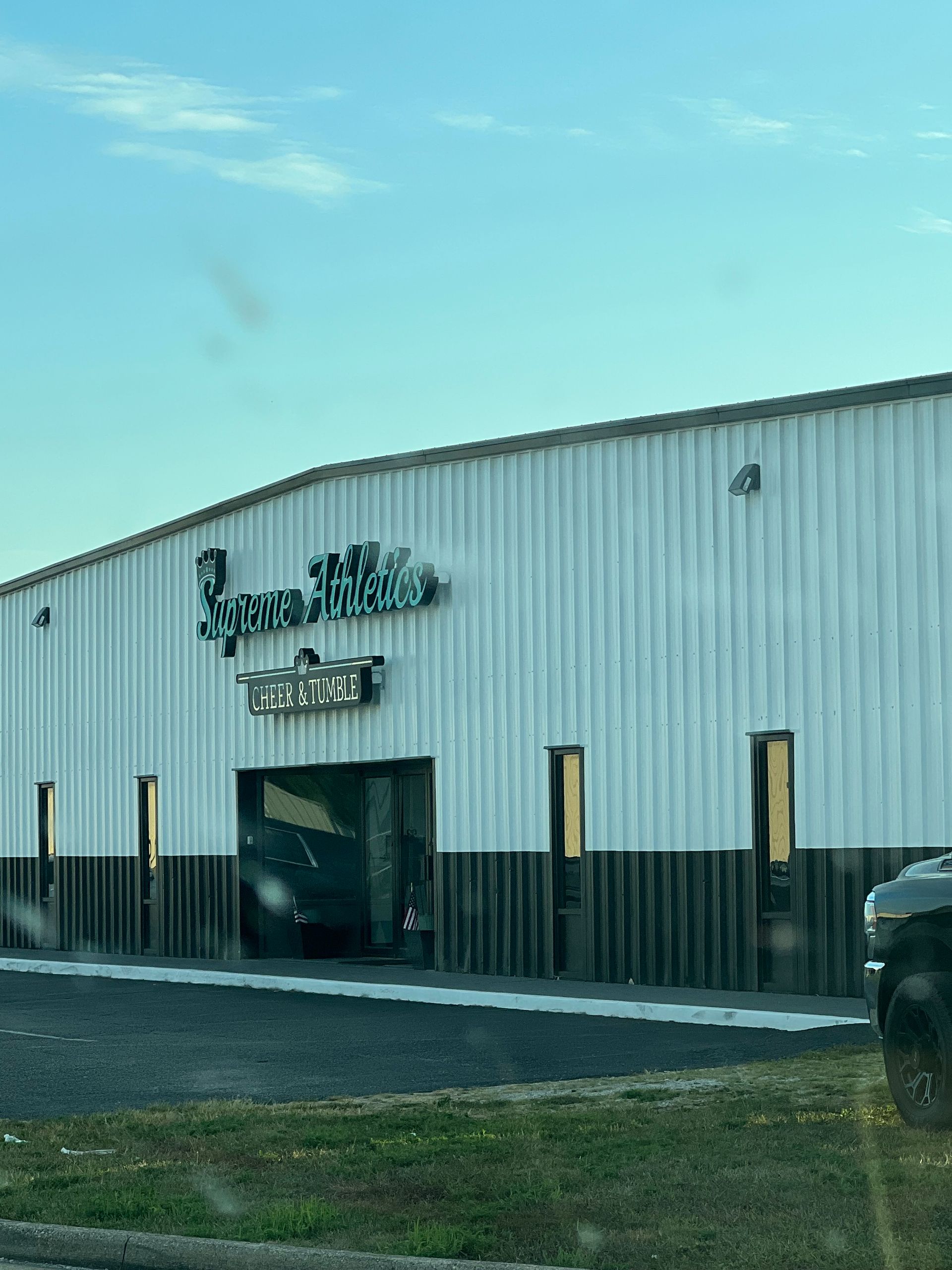 Warehouse building with a sign that reads 
