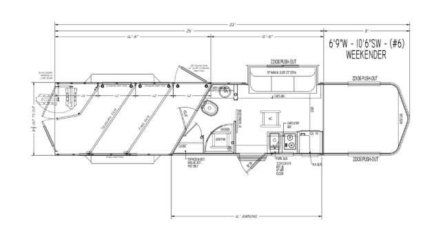 A black and white drawing of a trailer with measurements