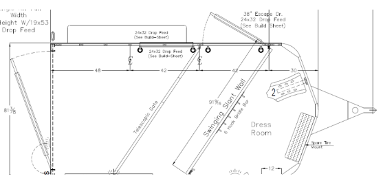 A black and white drawing of a trailer on a white background.