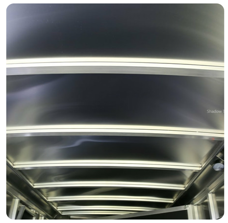 A picture of the inside of a metal structure