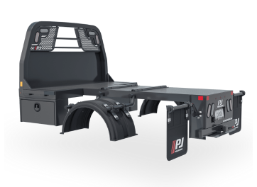 A truck bed with a tray and fenders on a white background.