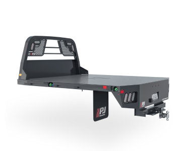 A truck bed with a headache rack attached to it on a white background.