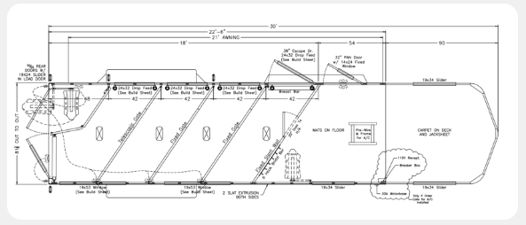 A black and white drawing of a building with measurements