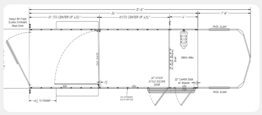 A black and white drawing of a building with measurements