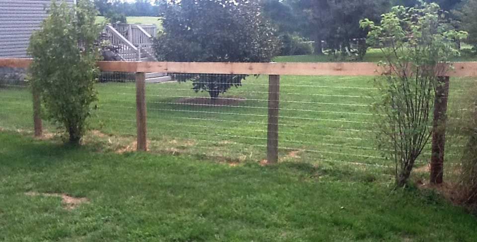 A wooden fence surrounds a lush green yard.