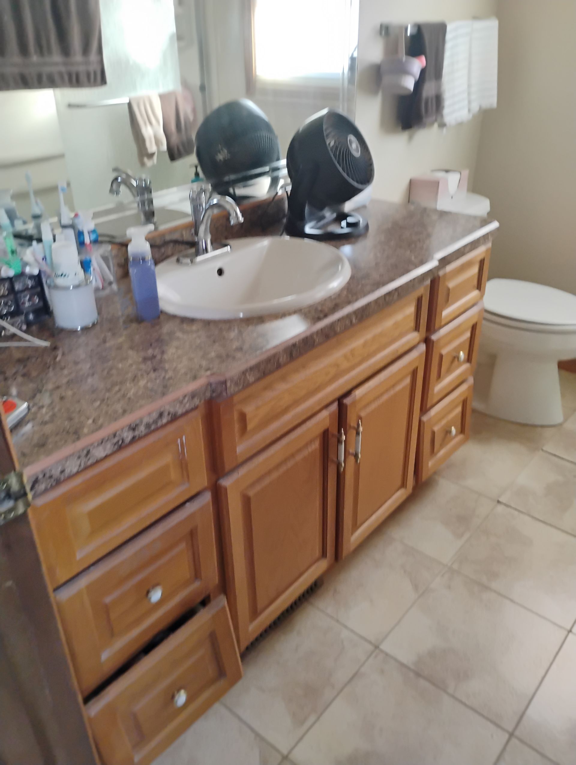 Bathroom vanity with sink and cabinets