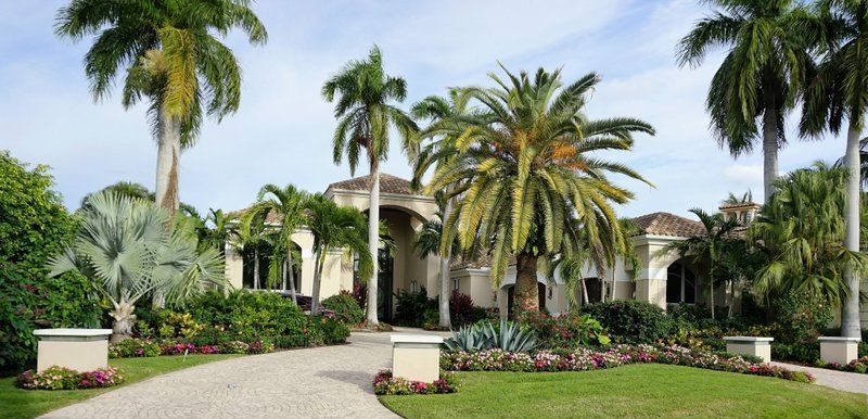 A large house with palm trees in front of it