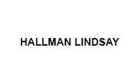 A black and white logo for hallman lindsay on a white background.