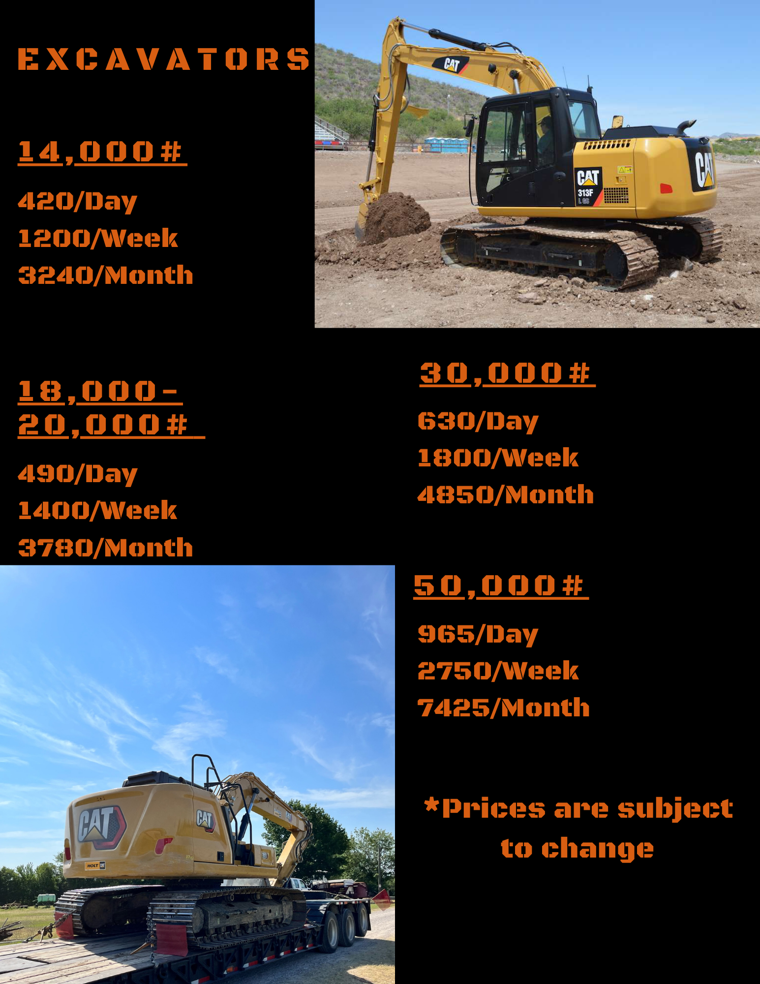 Excavators Pricing