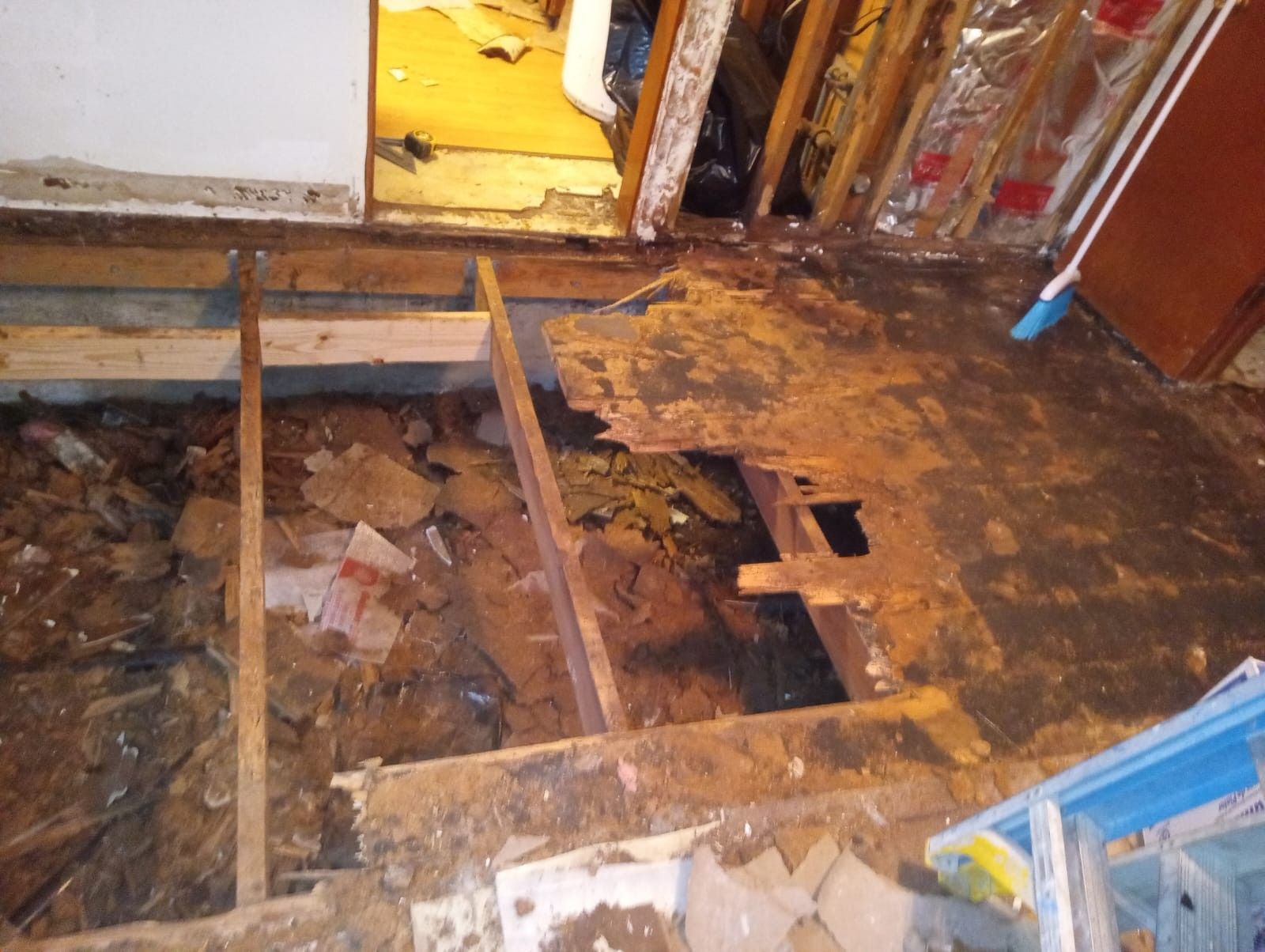 A house floor with significant damage