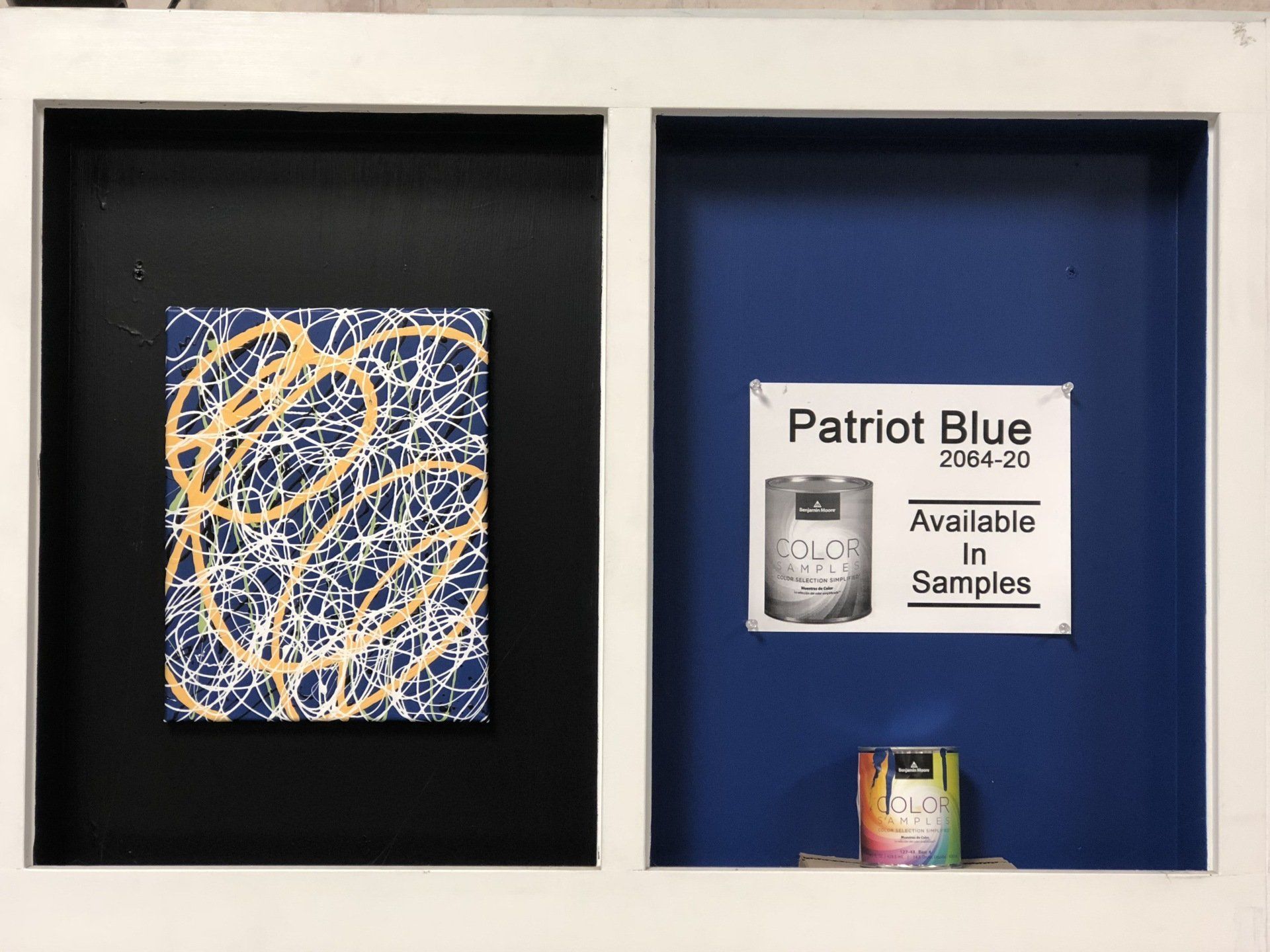 A display case with patriotic blue available in samples