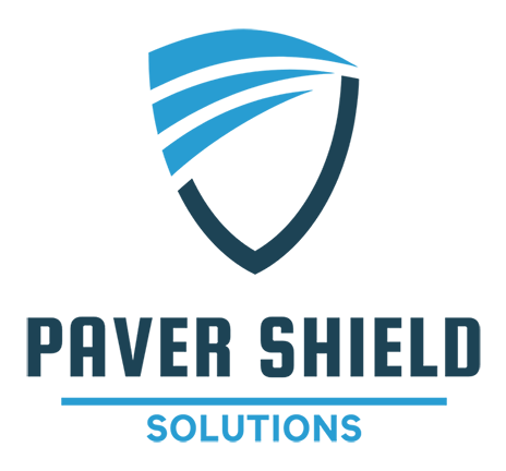 Paver Shield Solutions logo with blue shield icon and bold navy text
