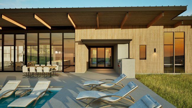 impression of a modern house with a swimming pool