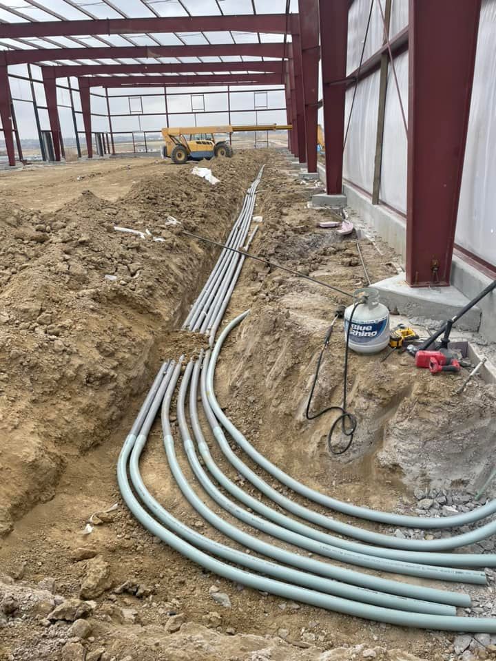 A trench is dug for electrical wirings