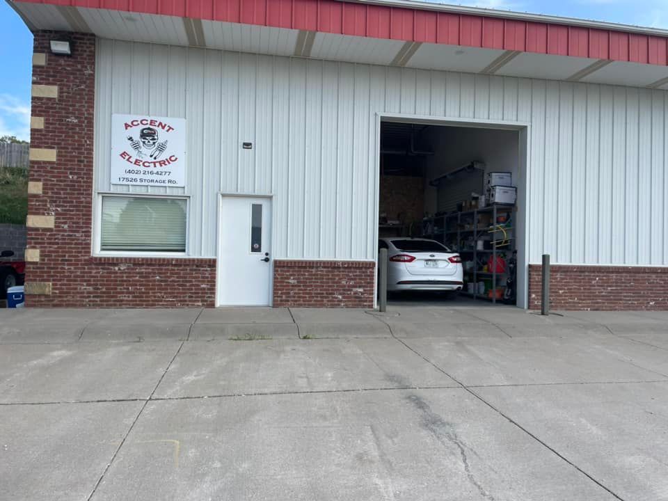 A car is parked in a shop