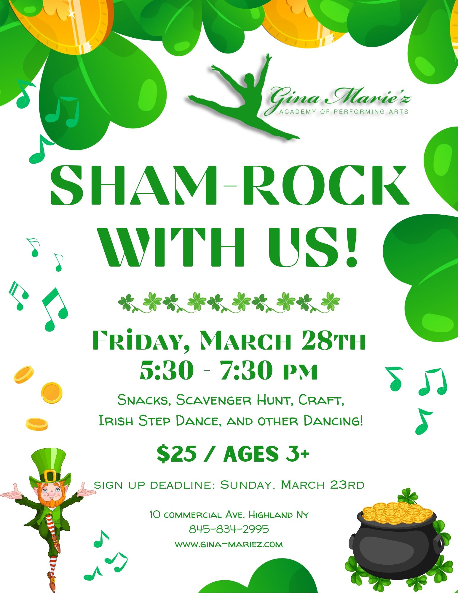 St Patricks Day Dance Party, Date Night, Parents Night Out, Kids Only Party, Dance Party, Open to the public, Hudson Valley, Ulster County