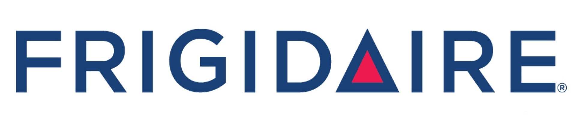 Frigidaire logo with blue text and a red triangle over the