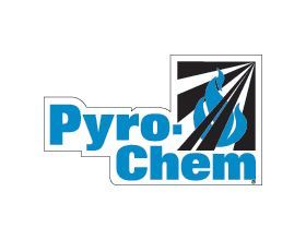 A blue and black logo for a company called pyro chem.