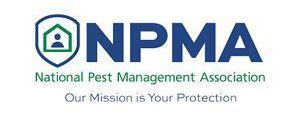 Logo for the National Pest Management Association. Blue text on white background with a house icon inside a shield.