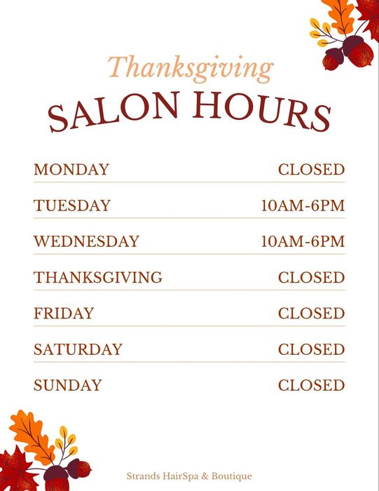 Thanksgiving Salon Hours