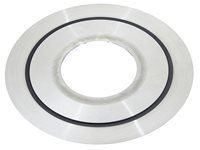 A white circle with a black ring around it on a white background.