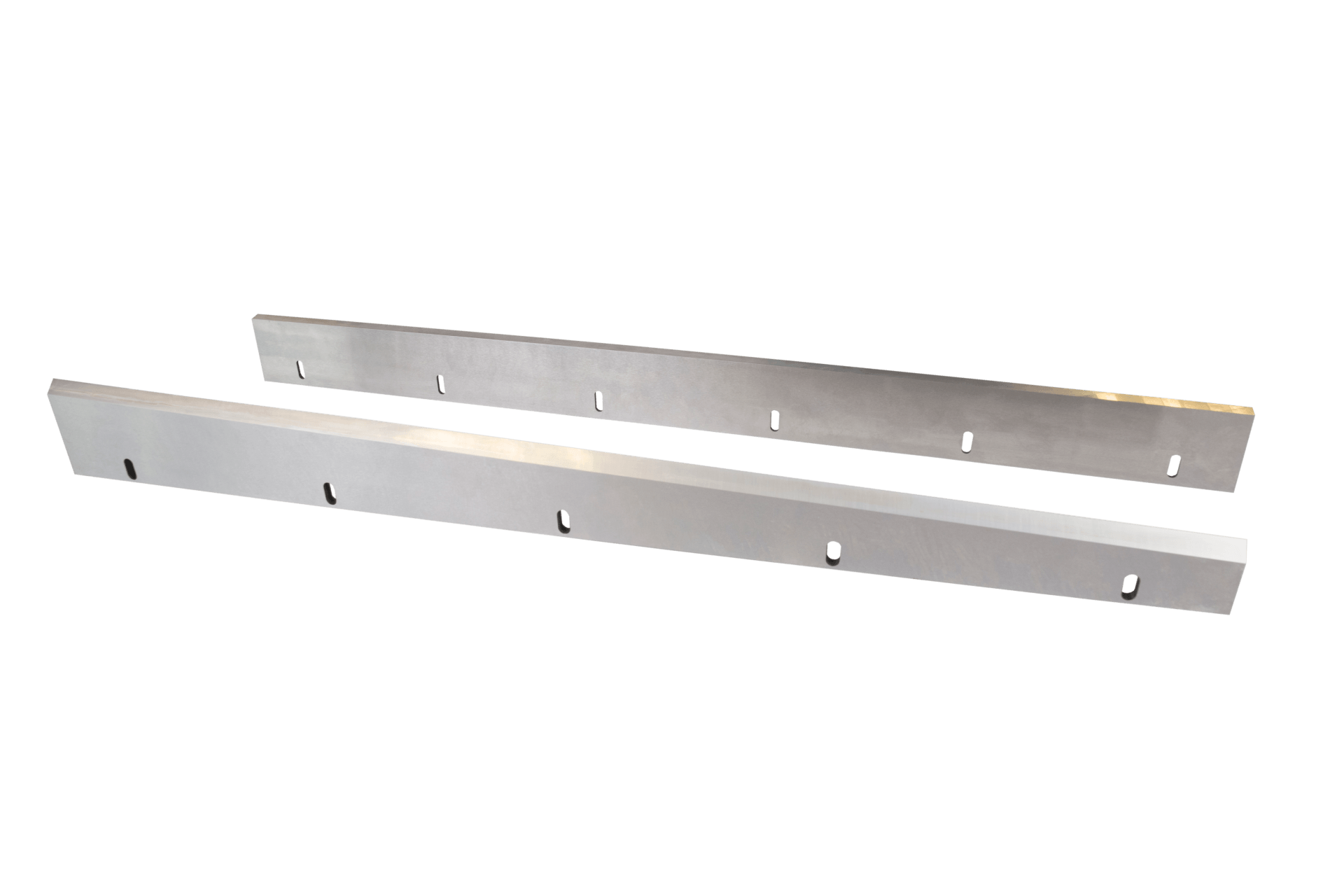 A pair of stainless steel knives on a white background.