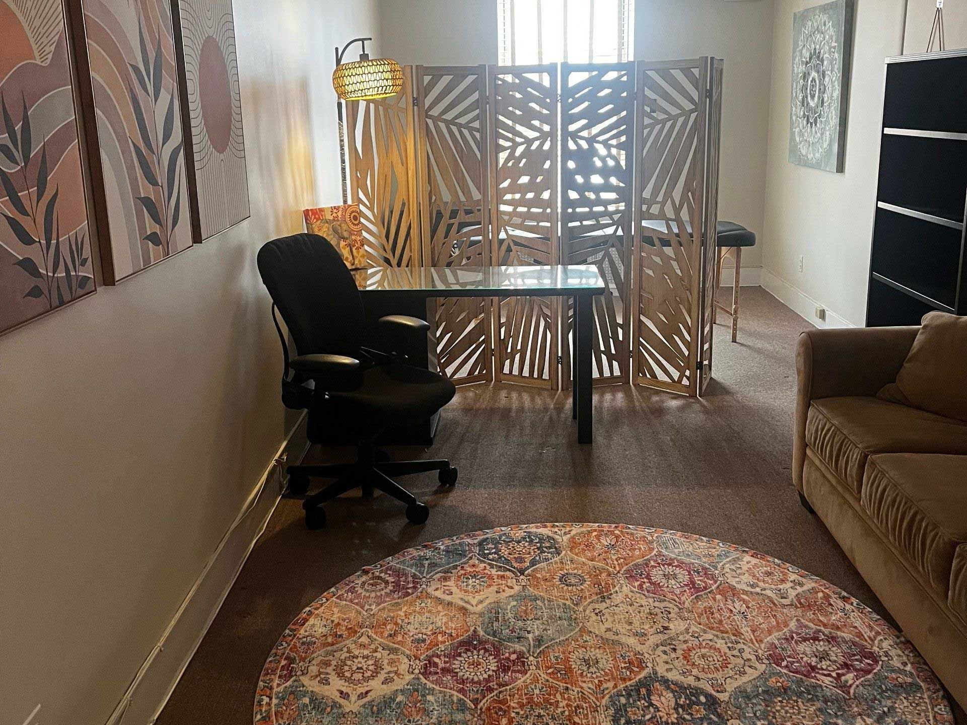 office with a round rug in the center