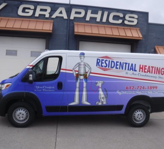 Blue and white van with 