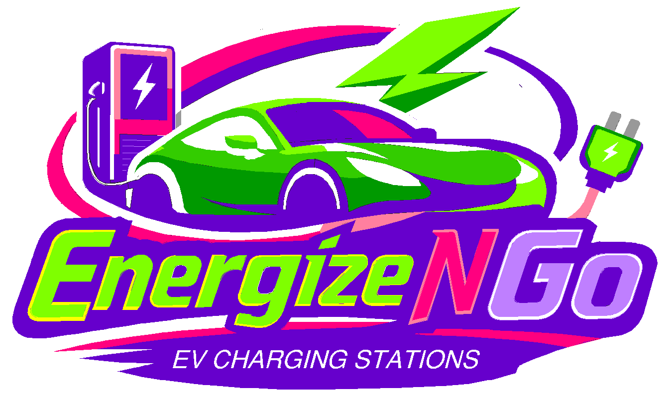Green car charging logo with &ldquo;Energize N Go&rdquo; and &ldquo;EV Charging Stations&rdquo; text