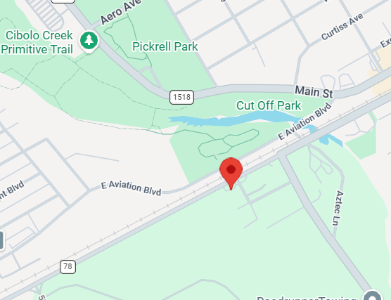 Map of Cut Off Park area with a red location pin near a river and nearby streets.