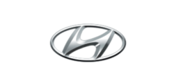 Hyundai car logo in silver and blue on a white background
