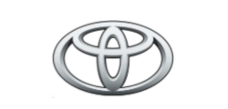 Toyota logo in silver on a white background