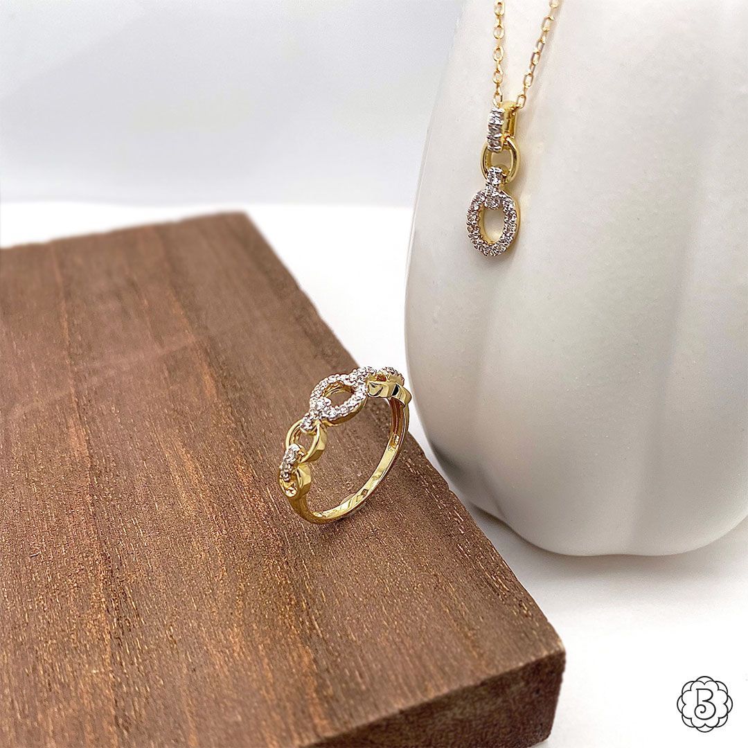 gold necklace and ring