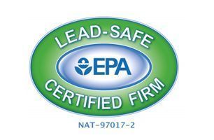 Lead-Safe EPA Certified Firm seal. Green and blue oval with text and EPA logo, NAT-97017-2.